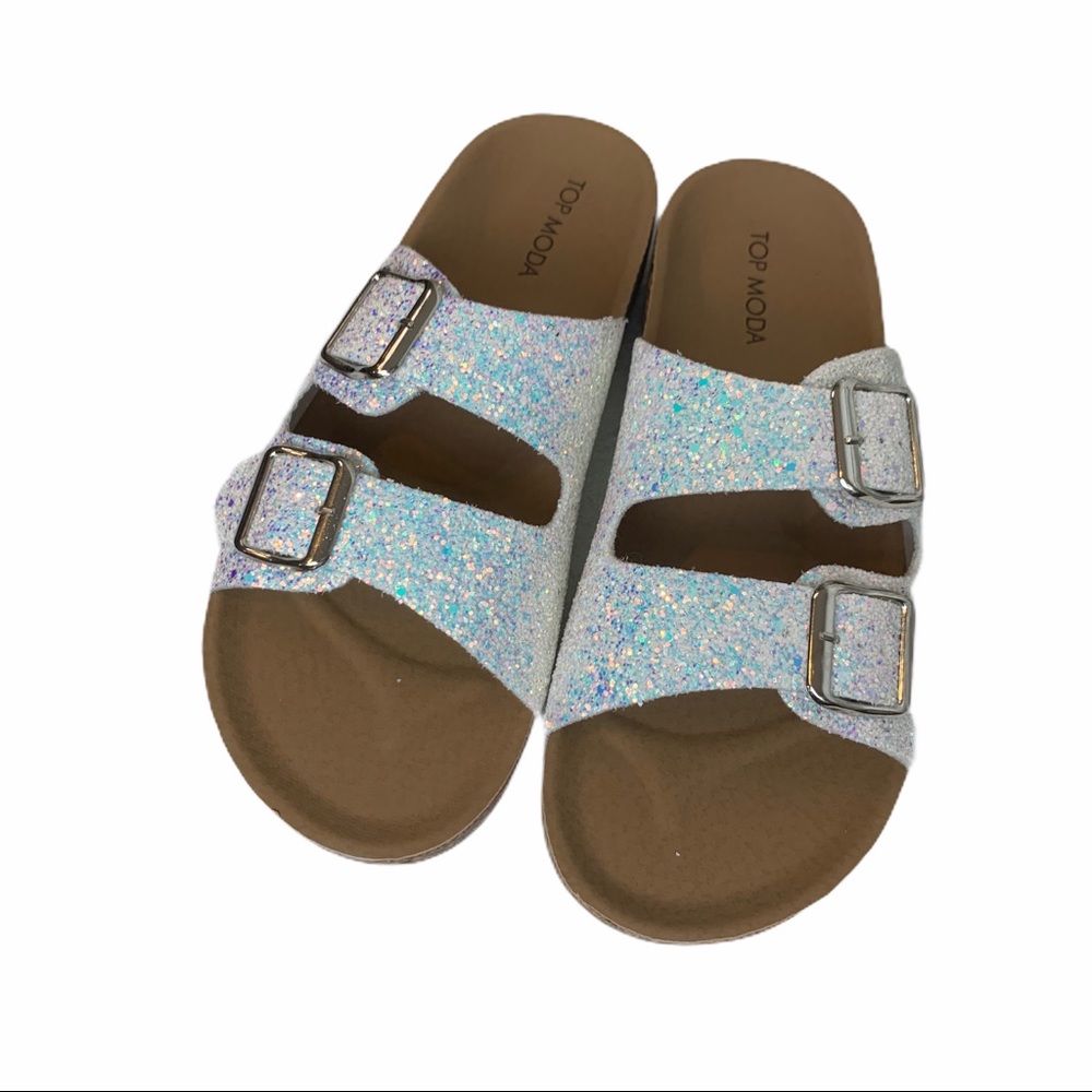 Top Moda White Glitter Buckle Slides size 8.5 - Picture 2 of 8